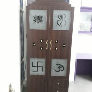 Spiritual Wooden Pooja Cabinet with Frosted Glass Panels